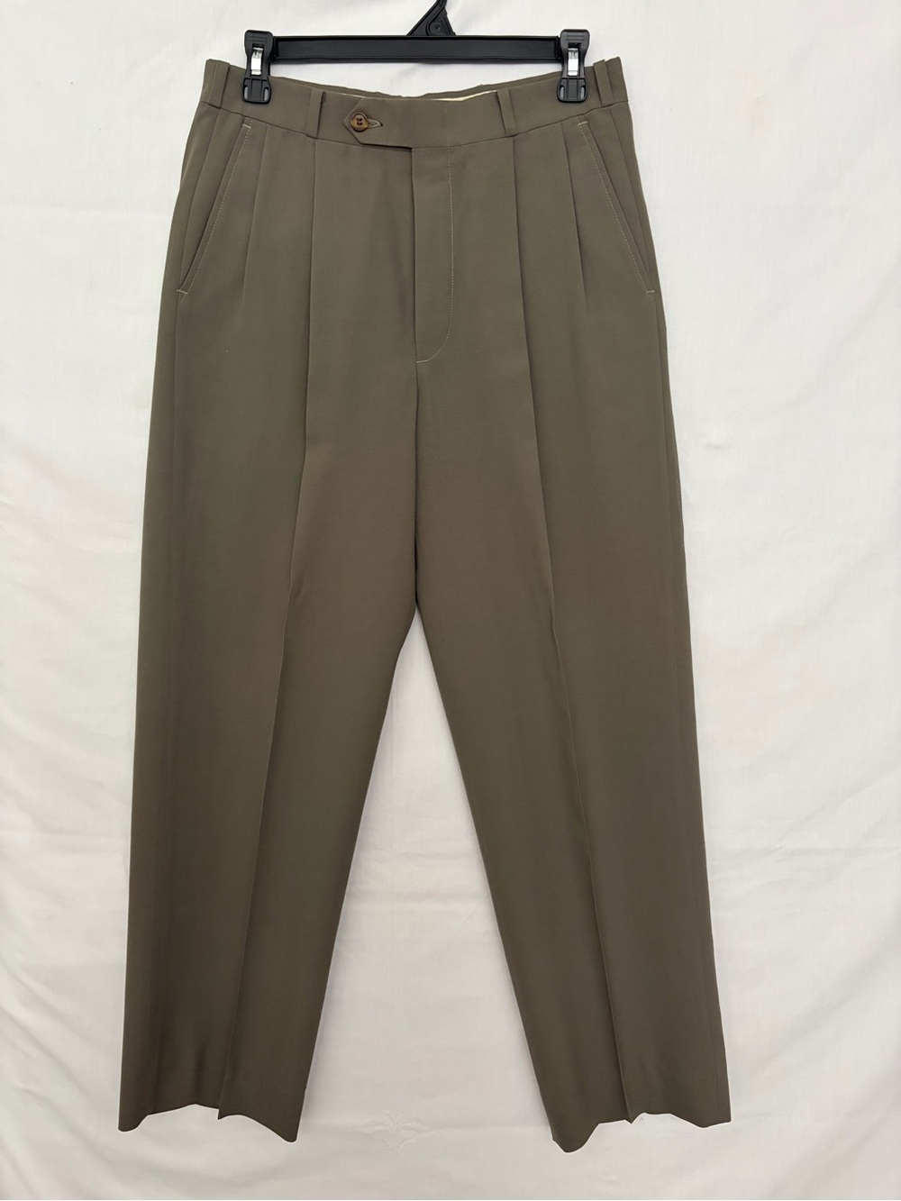 Vintage 80s Racquet Club Mens Olive Green Pleated Pants Suspender Buttons
(A949)